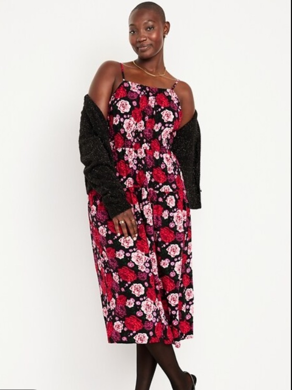 🌞 4/$20 Old Navy Floral Cami Midi Dress in Red, Pink and Black XS